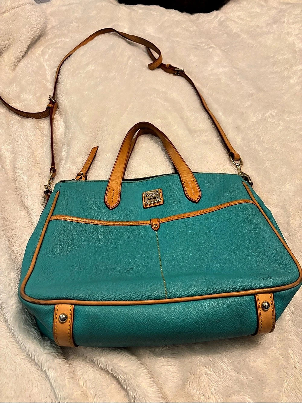 Dooney & Bourke Pebble Grain Double Pocket Satchel Blue & Brown
